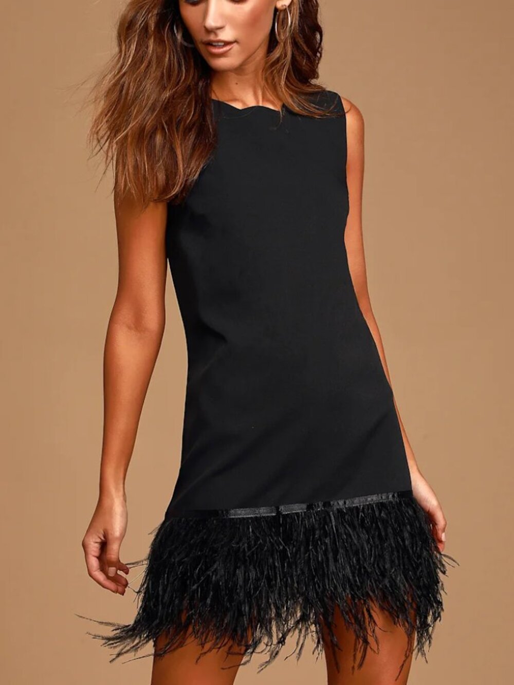 Lulus Stars Above Black Feather Shift Dress